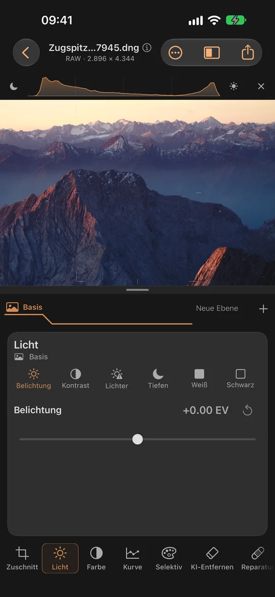 Licht im Blick. Histogramm dabei. · iPhone